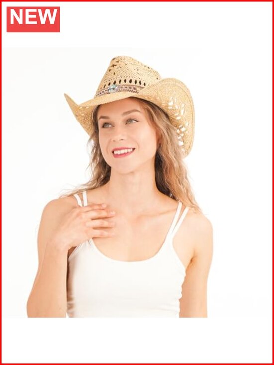 Straw Cowboy Hat Shapeable Brim Western Sun Protection main image 6